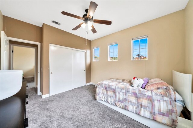 16139 Crooked Creek Ct, Chino Hills, CA 91709 - carpeted bedroom featuring a closet, ceiling fan, and baseboards