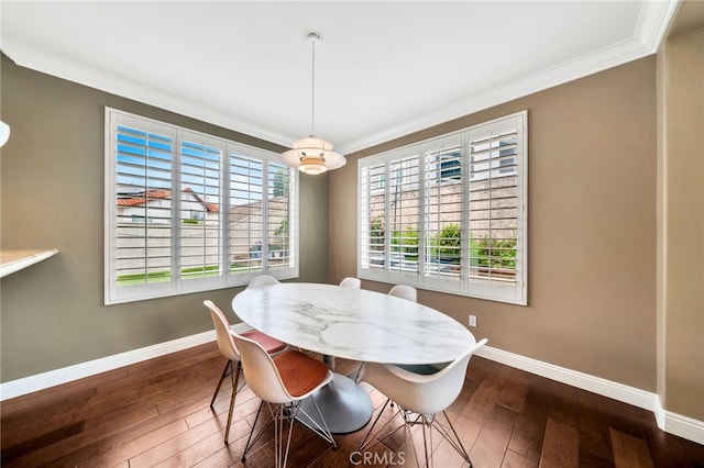 16139 Crooked Creek Ct, Chino Hills, CA 91709 - dining room featuring crown molding, baseboards, hardwood / wood-style floors, and plenty of natural light