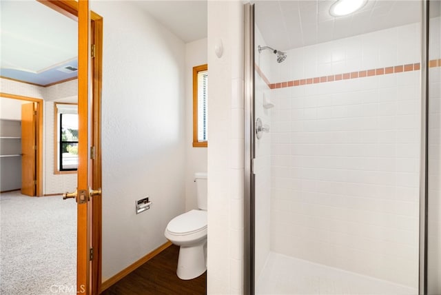 22635 Juanita Ct, Red Bluff, CA 96080 - bathroom with toilet, a shower stall, and baseboards