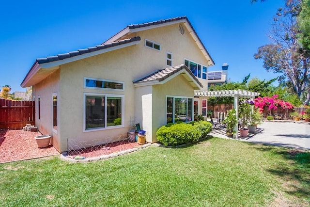 543 Boysenberry Way, Oceanside, CA 92057 - rear view of property featuring a pergola, stucco siding, a patio, and a tile roof