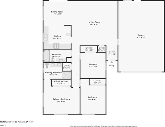 12548 Terra Bella St, Pacoima, CA 91331 - floor plan / room layout