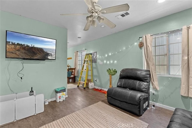 4415 Mettler St Unit 4413, Los Angeles, CA 90011 - living room with wood finished floors, baseboards, a ceiling fan, and recessed lighting
