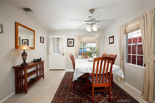 8630 Forsythe St, Sunland, CA 91040 - dining space featuring light tile patterned flooring, a ceiling fan, and baseboards
