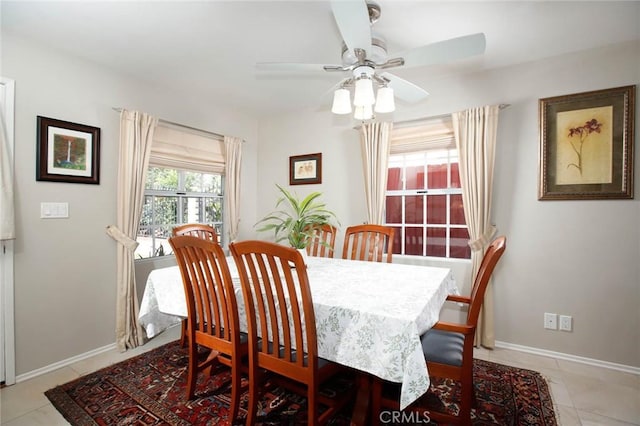 8630 Forsythe St, Sunland, CA 91040 - dining space featuring a ceiling fan, baseboards, and light tile patterned floors