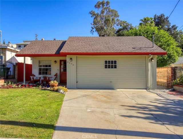 8630 Forsythe St, Sunland, CA 91040 - ranch-style house with an attached garage, concrete driveway, and roof with shingles