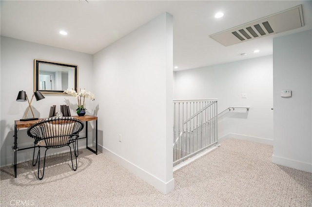 137 S Wilson Ave Unit 105, Pasadena, CA 91106 - hallway with an upstairs landing, carpet, baseboards, and recessed lighting