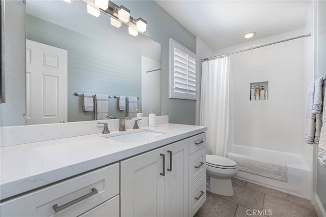 26121 Calle Cresta, Mission Viejo, CA 92692 - full bathroom with toilet, vanity, shower / bathtub combination with curtain, and tile patterned flooring