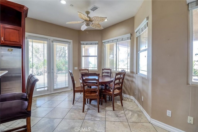 6116 Chadbourne Ave, Riverside, CA 92505 - dining room featuring a ceiling fan and light tile patterned floors