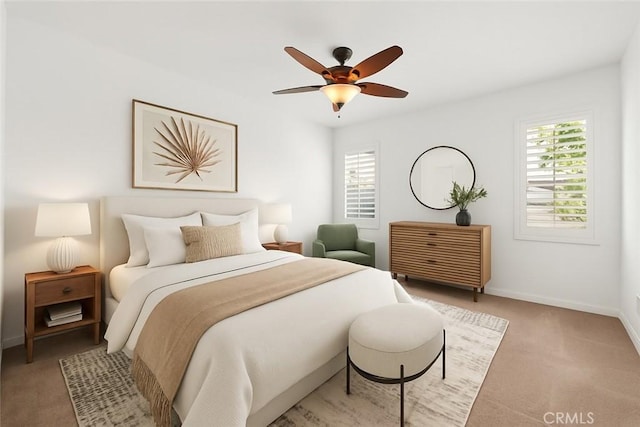 28538 Redwood Canyon Pl, Saugus, CA 91390 - bedroom with light colored carpet, baseboards, and ceiling fan