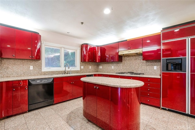 3300 Beaudry, Glendale, CA 91208 - kitchen with black dishwasher, red cabinets, paneled built in refrigerator, a sink, and recessed lighting