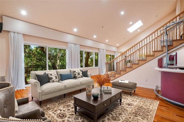 3300 Beaudry, Glendale, CA 91208 - living room featuring stairs, wood finished floors, baseboards, and recessed lighting