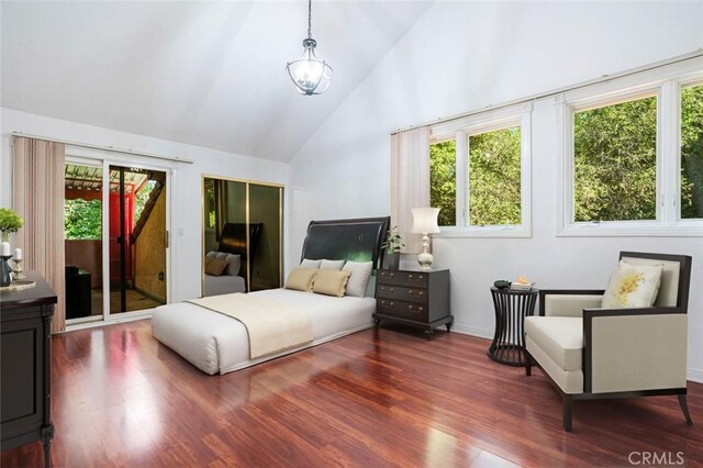 3300 Beaudry, Glendale, CA 91208 - bedroom featuring multiple windows, access to exterior, wood finished floors, and high vaulted ceiling