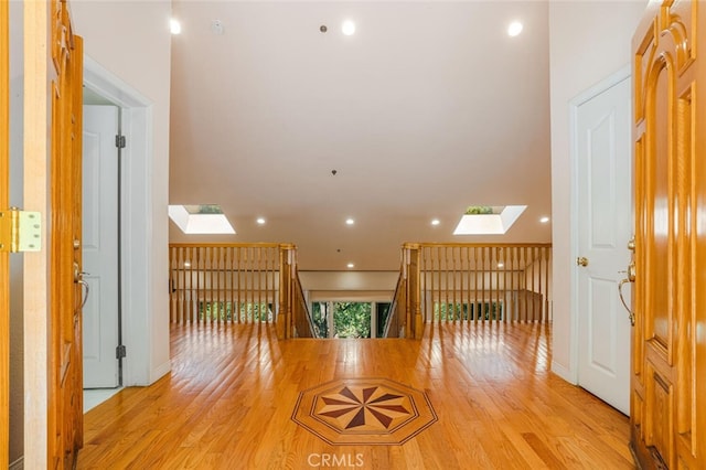 3300 Beaudry, Glendale, CA 91208 - hall featuring a skylight, wood finished floors, and recessed lighting