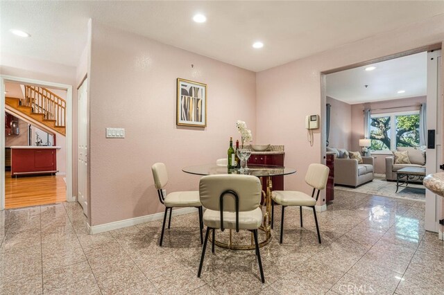 3300 Beaudry, Glendale, CA 91208 - dining room with stairs, granite floors, and recessed lighting