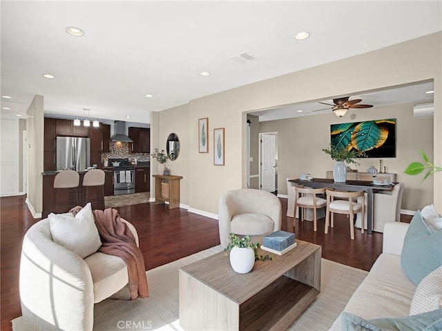 10404 Gaviota Ave, Granada Hills, CA 91344 - living area featuring a wall mounted air conditioner, recessed lighting, light wood-style floors, and a chandelier