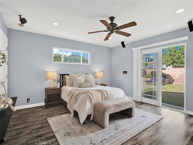 10404 Gaviota Ave, Granada Hills, CA 91344 - bedroom with access to exterior, wood finished floors, recessed lighting, and a ceiling fan