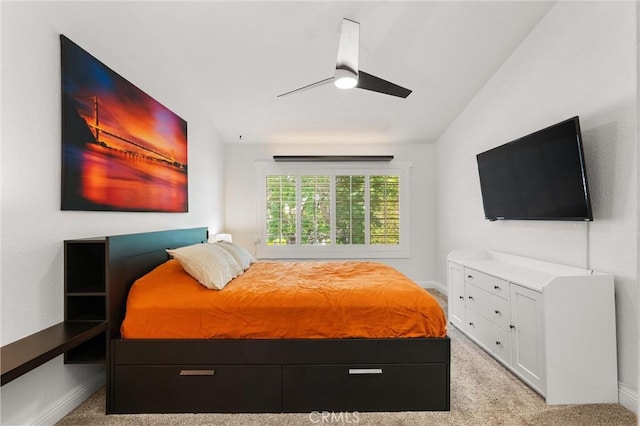 2342 Aspen St, Tustin, CA 92782 - bedroom featuring light carpet, baseboards, a ceiling fan, and lofted ceiling