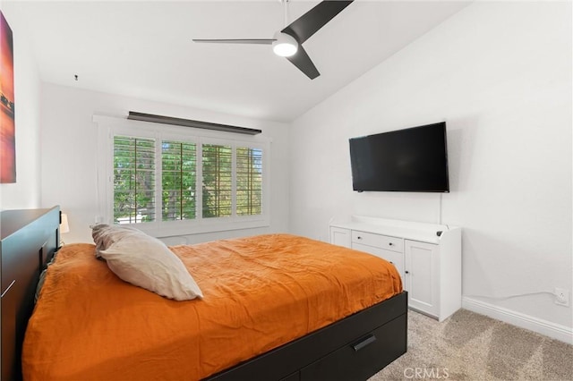 2342 Aspen St, Tustin, CA 92782 - bedroom with lofted ceiling, light carpet, baseboards, and a ceiling fan