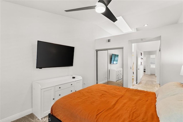 2342 Aspen St, Tustin, CA 92782 - bedroom featuring light colored carpet, baseboards, a closet, and a ceiling fan