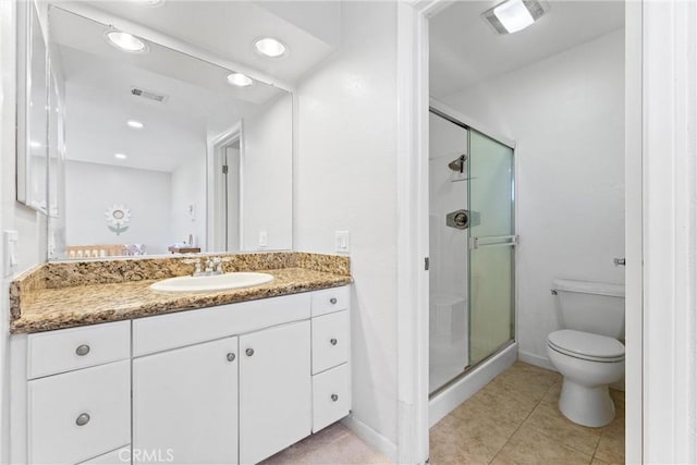25541 Indian Hill Ln Unit P, Laguna Hills, CA 92653 - full bathroom featuring vanity, a stall shower, tile patterned flooring, and recessed lighting