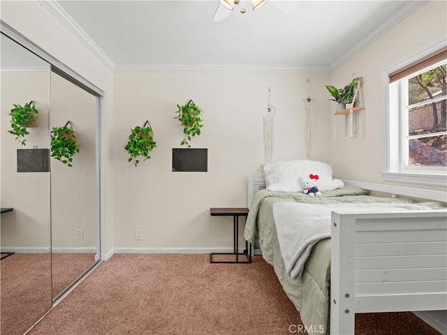 15242 Poppy Meadow St, Canyon Country, CA 91387 - bedroom featuring ornamental molding, carpet, baseboards, and a closet