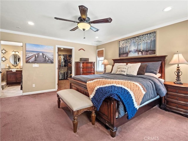 15242 Poppy Meadow St, Canyon Country, CA 91387 - bedroom with carpet, baseboards, ornamental molding, a walk in closet, and recessed lighting