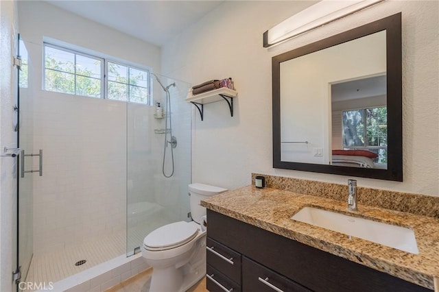 585 N Rossmore Ave Unit 209, Los Angeles, CA 90004 - ensuite bathroom featuring vanity, a stall shower, toilet, and healthy amount of natural light