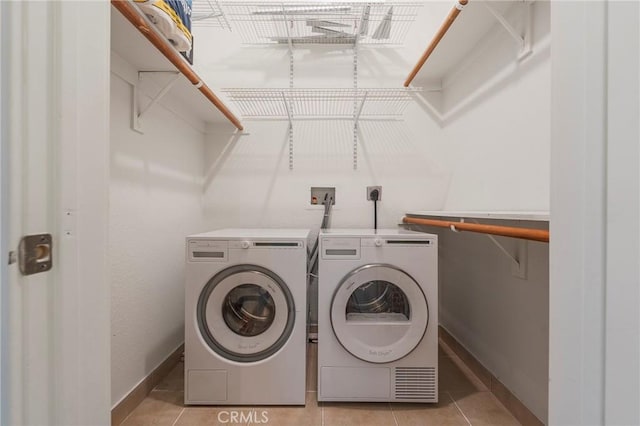 585 N Rossmore Ave Unit 209, Los Angeles, CA 90004 - laundry room with washing machine and dryer, baseboards, and light tile patterned floors