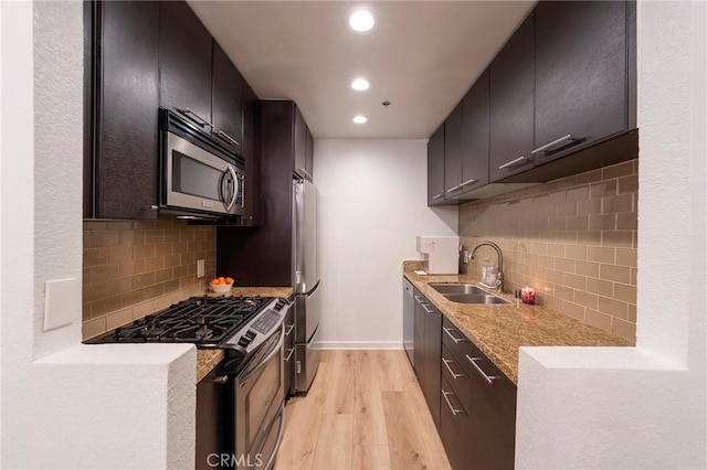 585 N Rossmore Ave Unit 209, Los Angeles, CA 90004 - kitchen featuring stainless steel appliances, a sink, light wood-type flooring, decorative backsplash, and recessed lighting