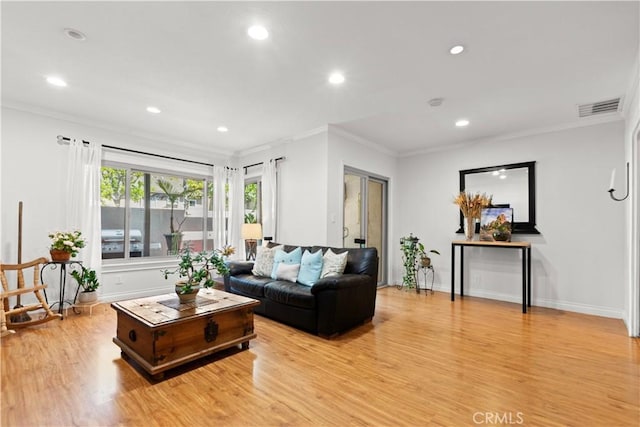 12531 Cluster Pines Rd, Garden Grove, CA 92845 - living area featuring crown molding, light wood finished floors, recessed lighting, and baseboards