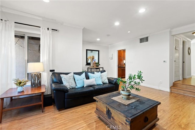 12531 Cluster Pines Rd, Garden Grove, CA 92845 - living area featuring light wood-style floors, recessed lighting, ornamental molding, and baseboards