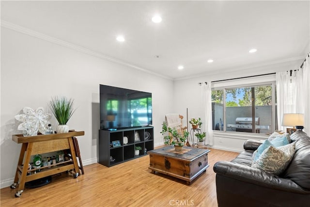 12531 Cluster Pines Rd, Garden Grove, CA 92845 - living area with ornamental molding, light wood finished floors, recessed lighting, and baseboards