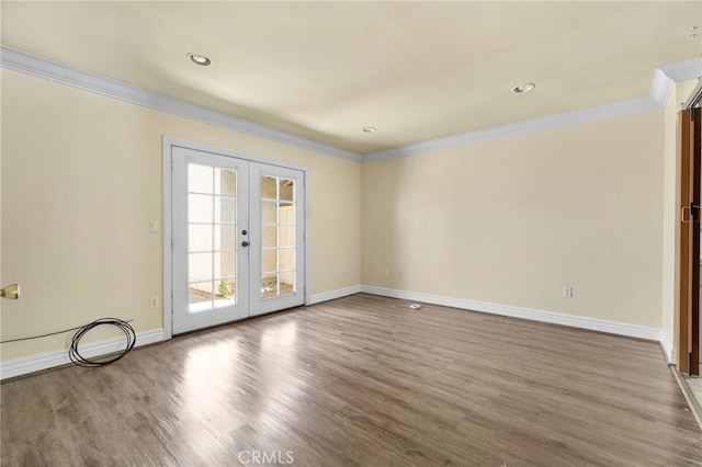 1725 Aspen Village Way, West Covina, CA 91791 - spare room featuring french doors, crown molding, wood finished floors, baseboards, and recessed lighting