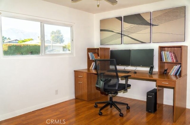 4865 Orchard St, Montclair, CA 91763 - office area with wood finished floors, baseboards, and ceiling fan