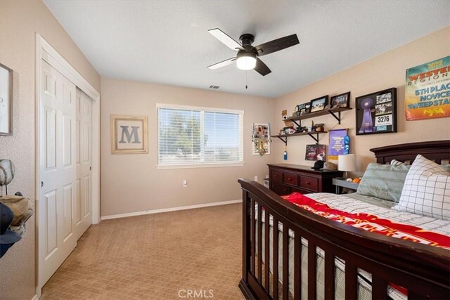 5498 Forked Horn Pl, Paso Robles, CA 93446 - bedroom featuring light carpet, baseboards, and a ceiling fan