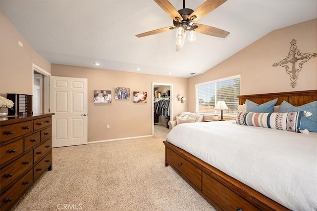 5498 Forked Horn Pl, Paso Robles, CA 93446 - bedroom with light carpet, lofted ceiling, baseboards, a spacious closet, and recessed lighting