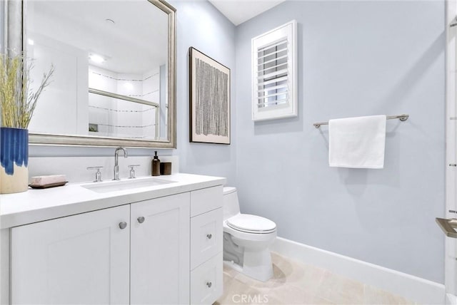 211 Fiore, Irvine, CA 92602 - full bathroom with toilet, vanity, a shower, baseboards, and tile patterned flooring