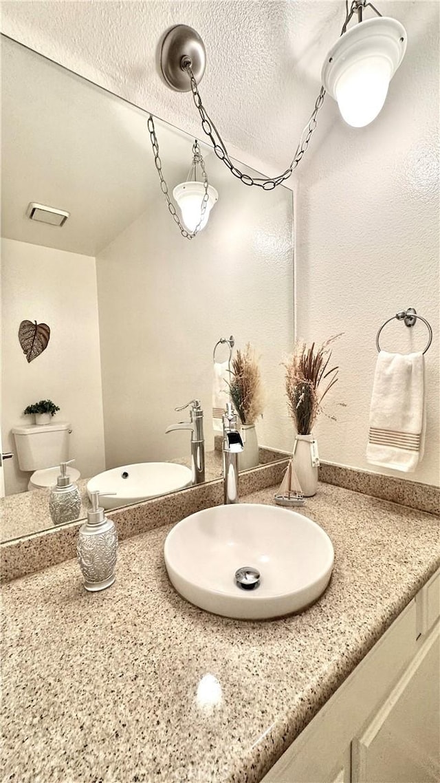 2971 Plaza Del Amo Unit 243, Torrance, CA 90503 - bathroom with vanity, toilet, and a textured ceiling