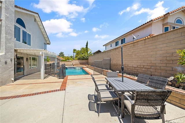 2251 Via Pacifica, Corona, CA 92882 - view of pool featuring a pergola, a patio, a fenced backyard, and outdoor dining space