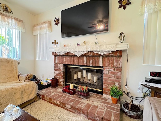 30027 Via Amante, Menifee, CA 92584 - living room with a brick fireplace