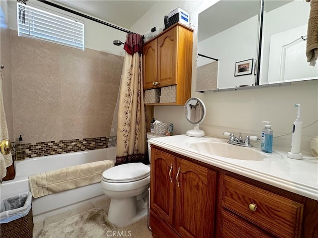 30027 Via Amante, Menifee, CA 92584 - full bath featuring shower / tub combo, vanity, toilet, and tile patterned flooring