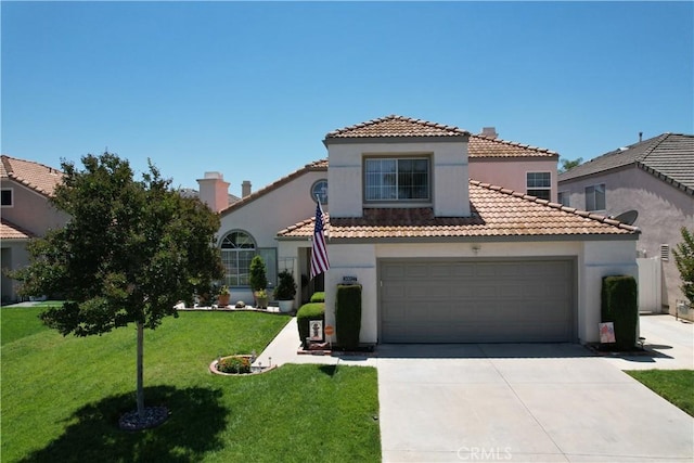 30027 Via Amante, Menifee, CA 92584 - mediterranean / spanish-style house featuring stucco siding, driveway, a garage, and a front lawn
