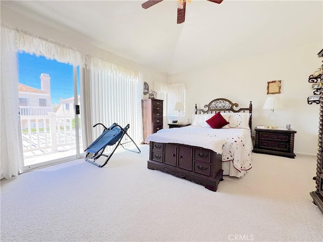 30027 Via Amante, Menifee, CA 92584 - bedroom with carpet, access to outside, ceiling fan, and lofted ceiling