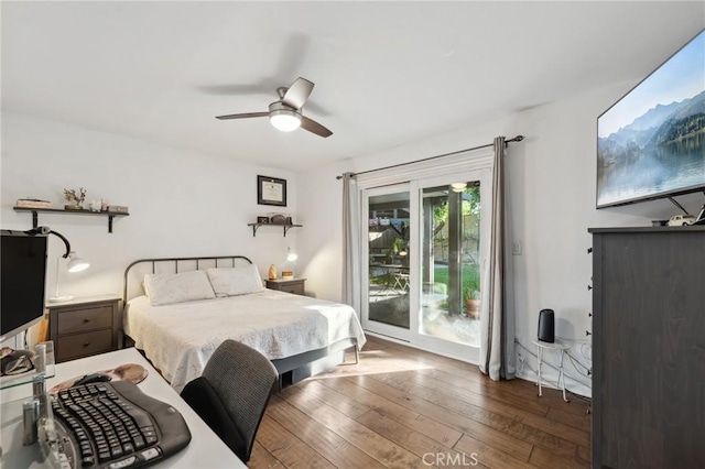 5226 Old Mill Rd, Riverside, CA 92504 - bedroom featuring access to exterior, hardwood / wood-style floors, and a ceiling fan