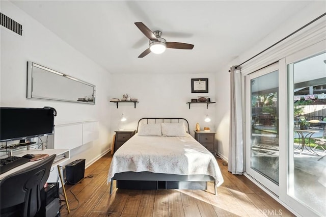 5226 Old Mill Rd, Riverside, CA 92504 - bedroom with access to outside, wood-type flooring, and ceiling fan