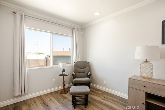 15952 Norcrest Dr, Whittier, CA 90604 - living area with baseboards, crown molding, light wood-style flooring, and recessed lighting