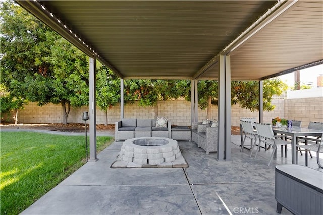 15952 Norcrest Dr, Whittier, CA 90604 - view of patio / terrace with an outdoor living space with a fire pit and outdoor dining area