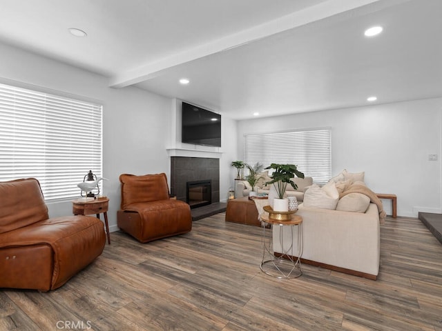 1914 Radford St, Oceanside, CA 92056 - living room with a fireplace, healthy amount of natural light, wood finished floors, and recessed lighting