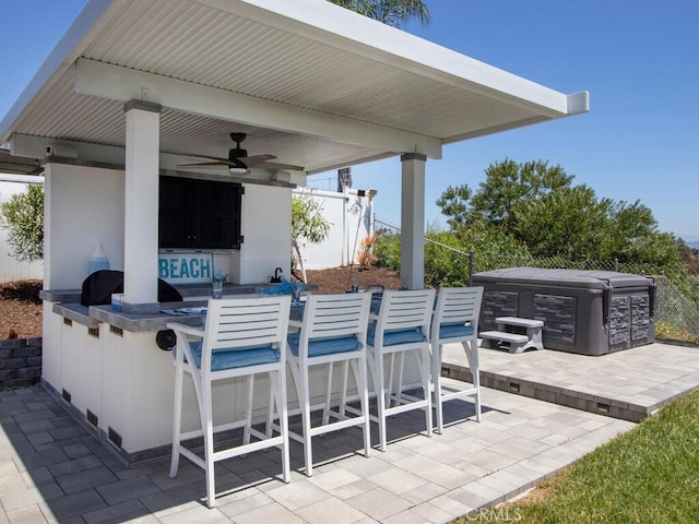 1914 Radford St, Oceanside, CA 92056 - view of patio featuring a hot tub, exterior bar, and a ceiling fan