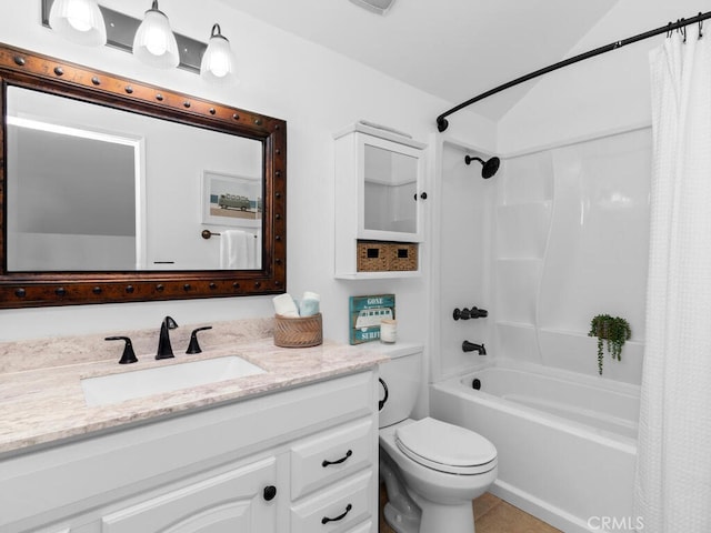 1914 Radford St, Oceanside, CA 92056 - full bath featuring shower / tub combo with curtain, vanity, toilet, and tile patterned flooring